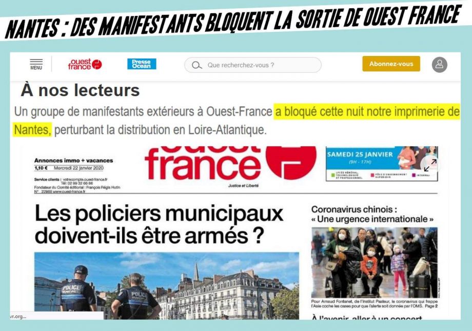 Nantes : des manifestants bloquent la sortie du journal Ouest-France