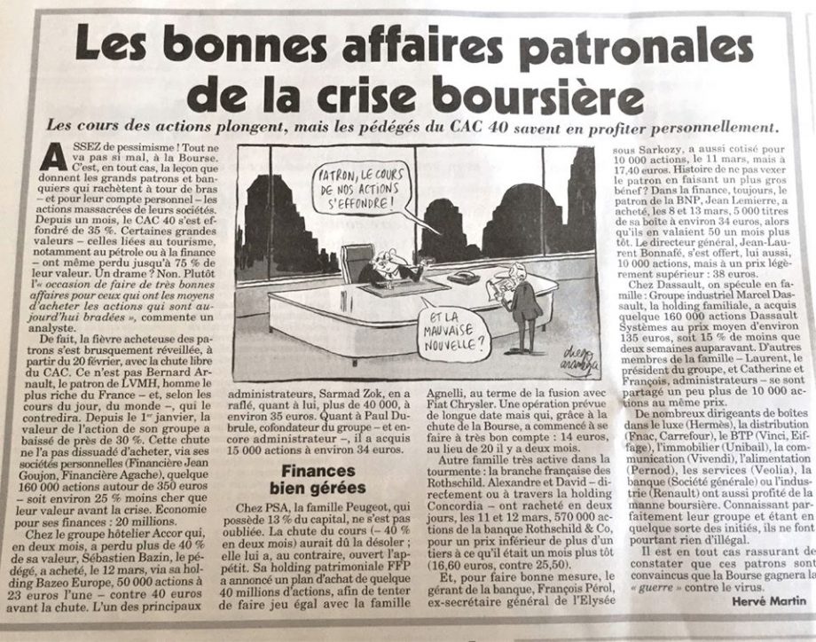 Coronavirus et bonnes affaires patronales