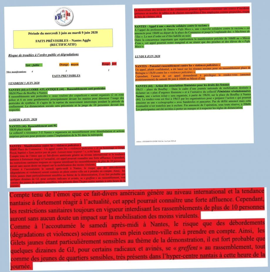 Une note officielle : « Gilets Jaunes avinés et jeunes de quartiers sensibles »