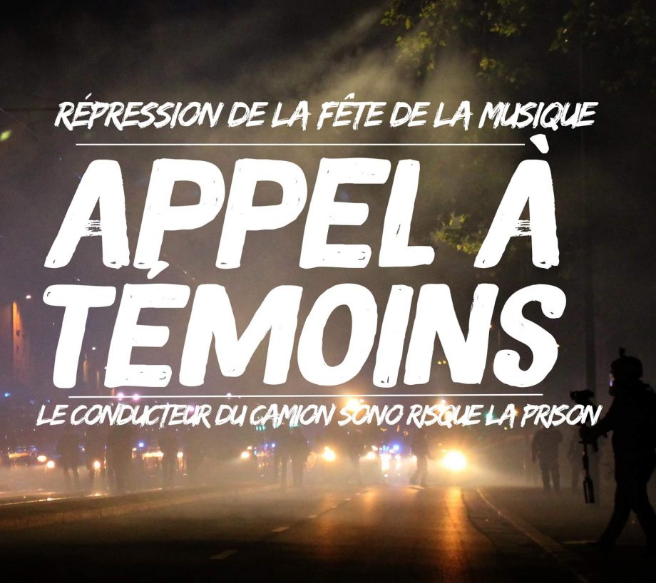 Répression de la Fête de la musique : appel à témoins
