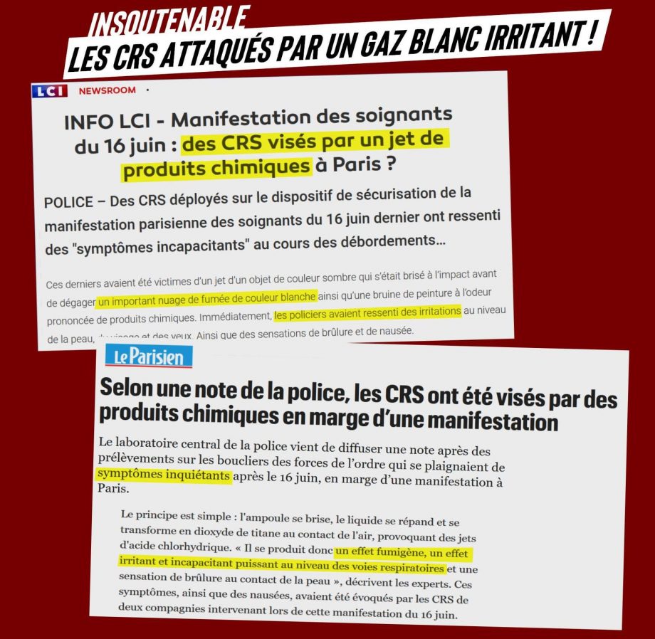 Insoutenable : les CRS visés par «un gaz blanc irritant» !