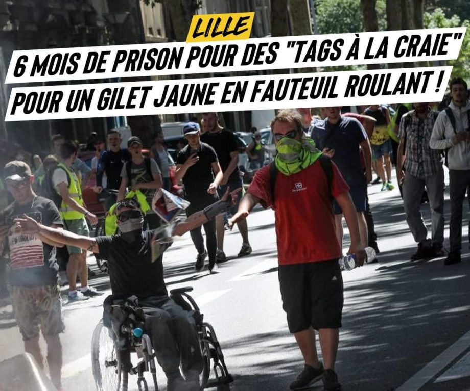 Lille : un gilet jaune en fauteuil roulant prend 6 mois ferme pour « des tags à la craie »
