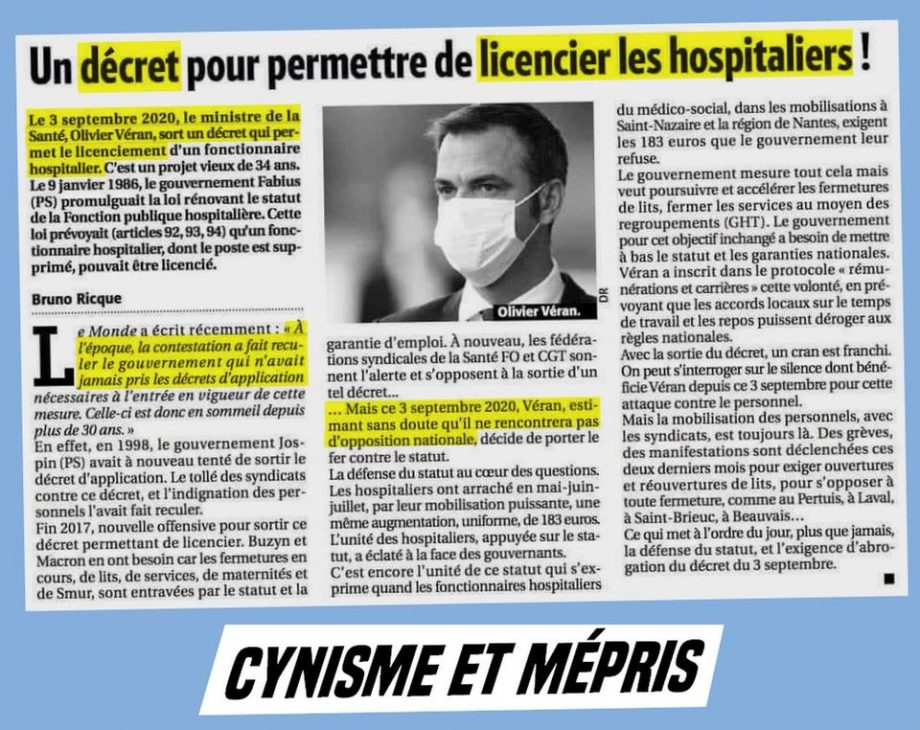 Un décret pour licencier les soignant-es !