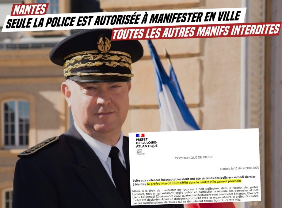 Nantes : seule la police est autorisée à manifester en ville