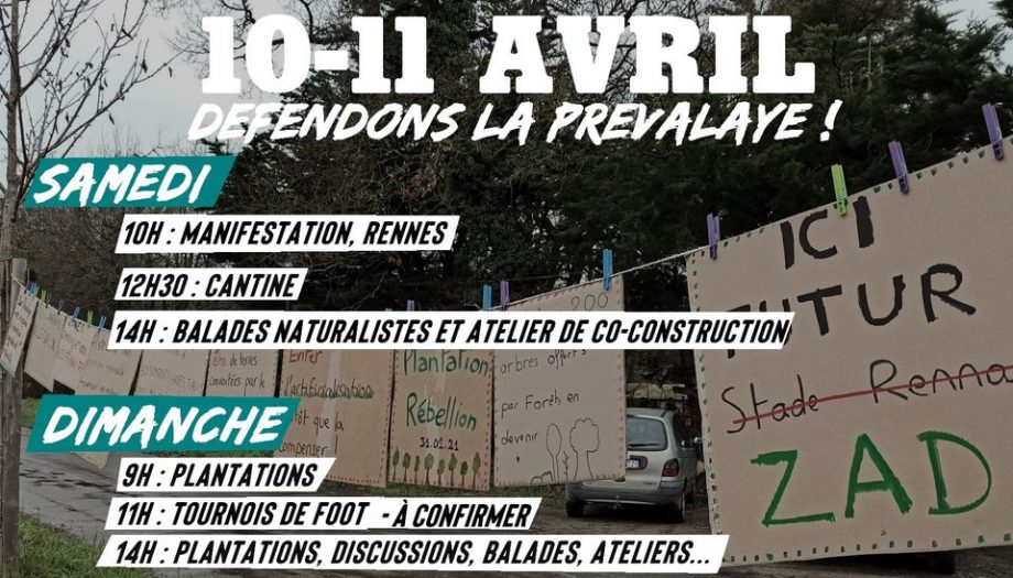 10-11 Avril : week-end de lutte pour la Prevalaye