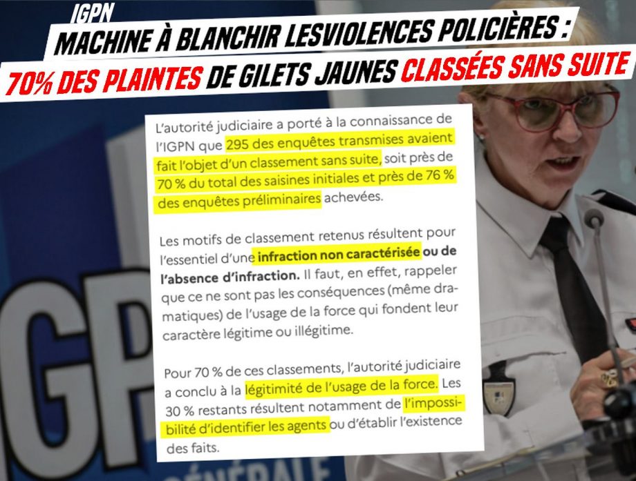 IGPN : 70% des plaintes pour violences policières déjà classées sans suite