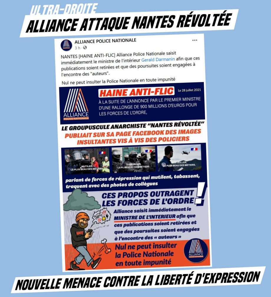 Liberté d’expression : Alliance attaque Nantes Révoltée