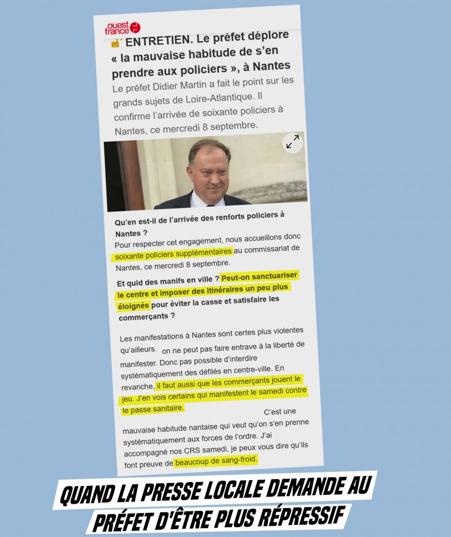 Interview de rentrée du préfet : Ouest-France réclame plus de répression