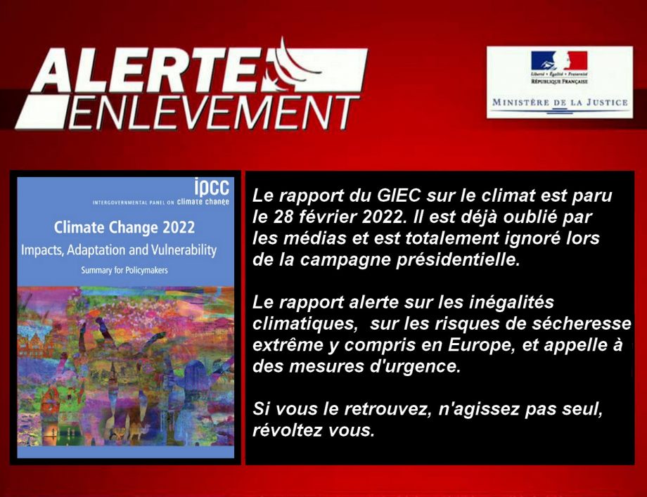 Alerte enlèvement : le rapport du GIEC