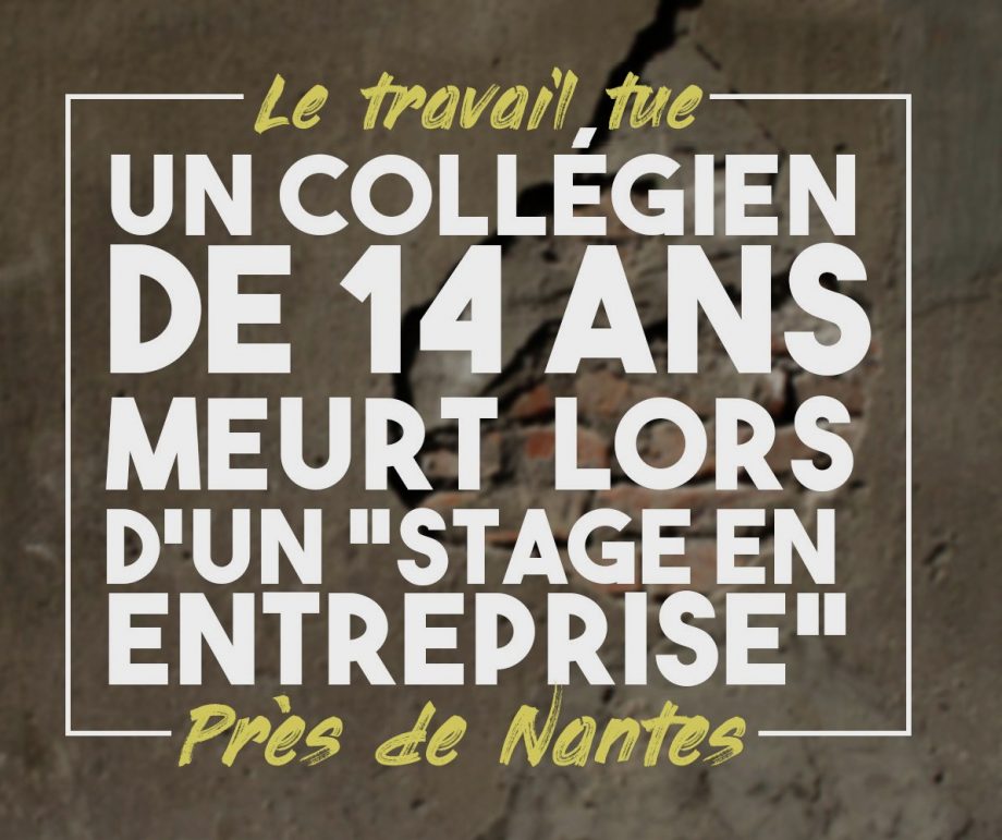 Le travail tue : mort d’un collégien lors d’un stage en entreprise près de Nantes
