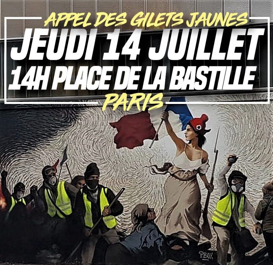Appel des Gilets Jaunes : 14 juillet, 14h, Paris Bastille
