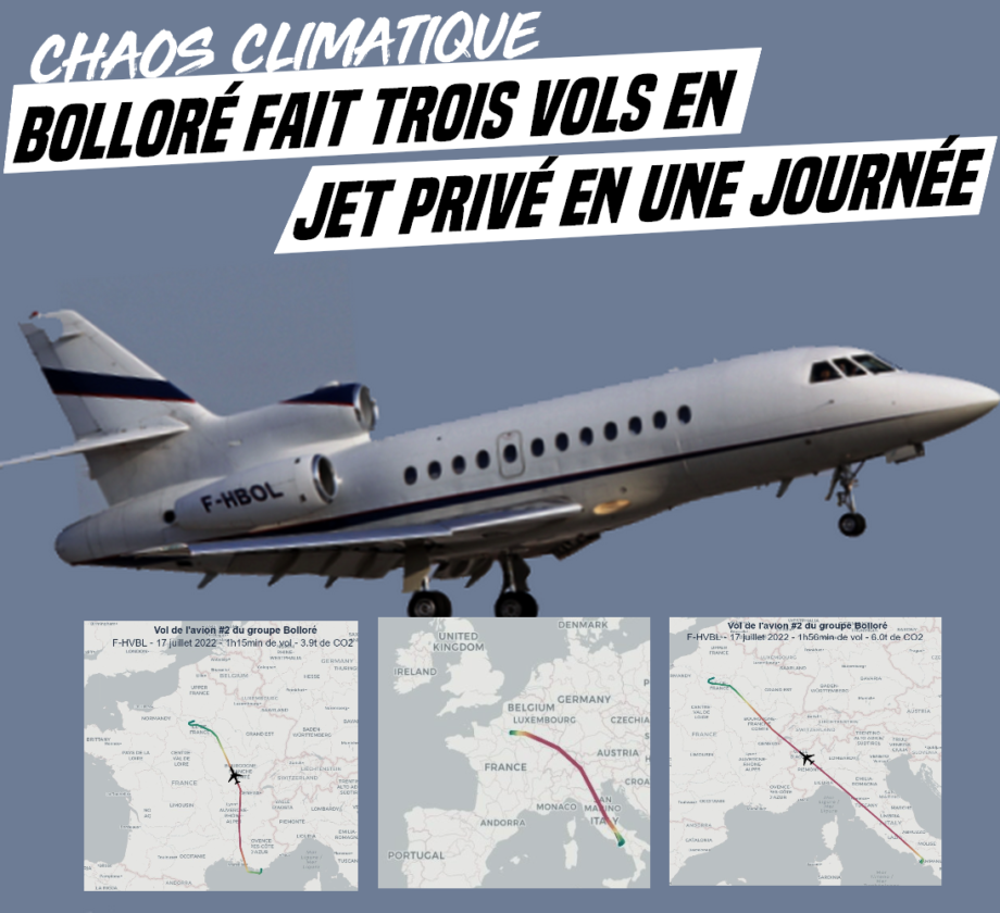 Crise climatique : Bolloré fait 3 vols en jet en une journée