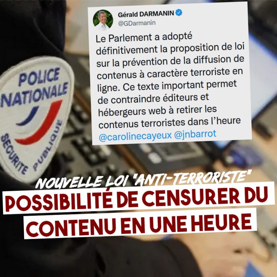 Nouvelle loi dite « antiterroriste » : possibilité de censurer du contenu en ligne en une heure
