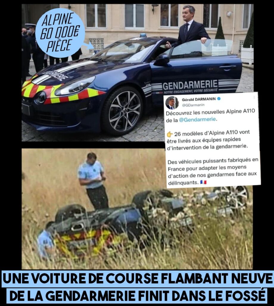 Une voiture de course flambant neuve de la gendarmerie finit dans le fossé