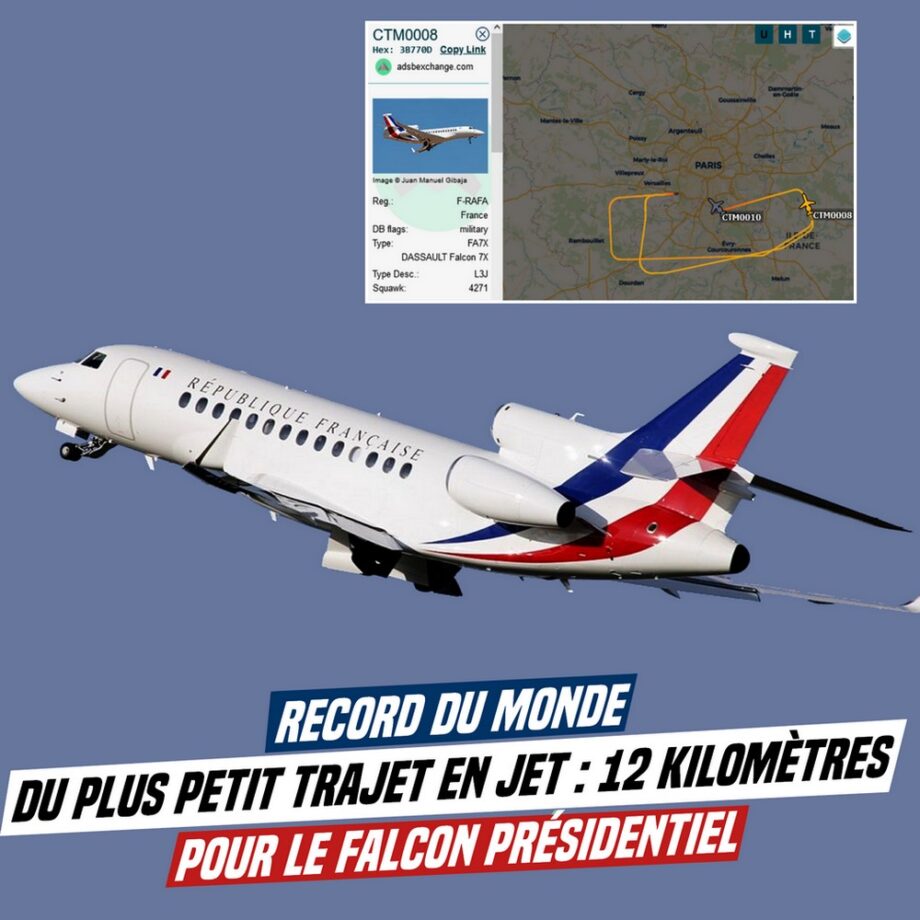 Record du plus petit trajet en jet : 12km pour le Falcon présidentiel français