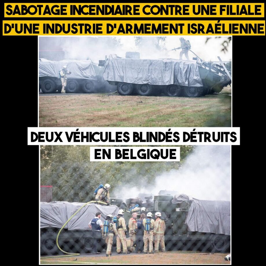 Audenarde : deux véhicules blindés de la filiale belge d’une industrie israélienne d’armement incendiés