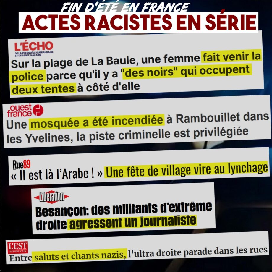 Fin d’été en France : actes racistes en série