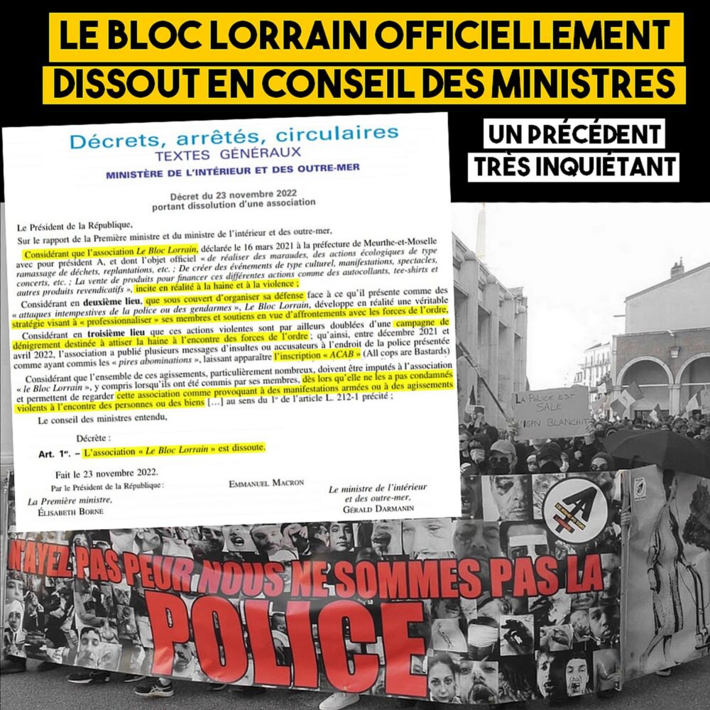 État policier : le Bloc Lorrain officiellement dissout