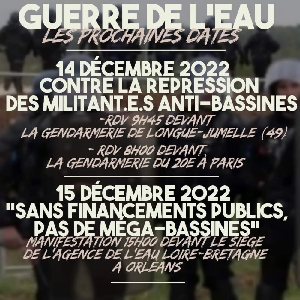 Guerre de l’eau : anti-répression et manifestation, les rendez-vous
