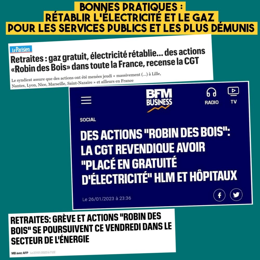 Bataille des retraites : les grévistes de l’énergie rétablissent le courant et le gaz pour les services publics et les précaires