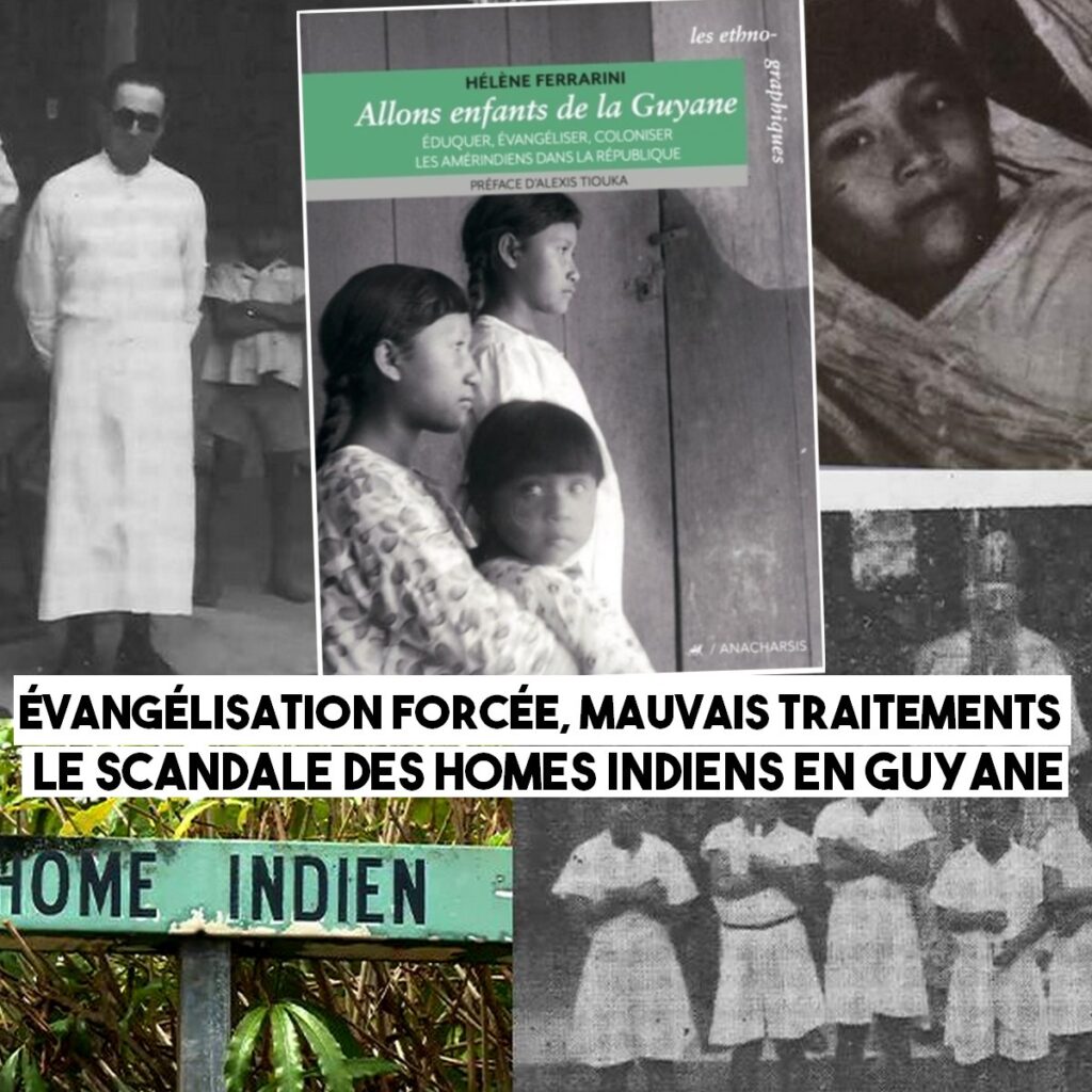 Images d'archives des homes indiens et couverture du livre d'Hélène Ferrarini "Allons enfants de la Guyane"
