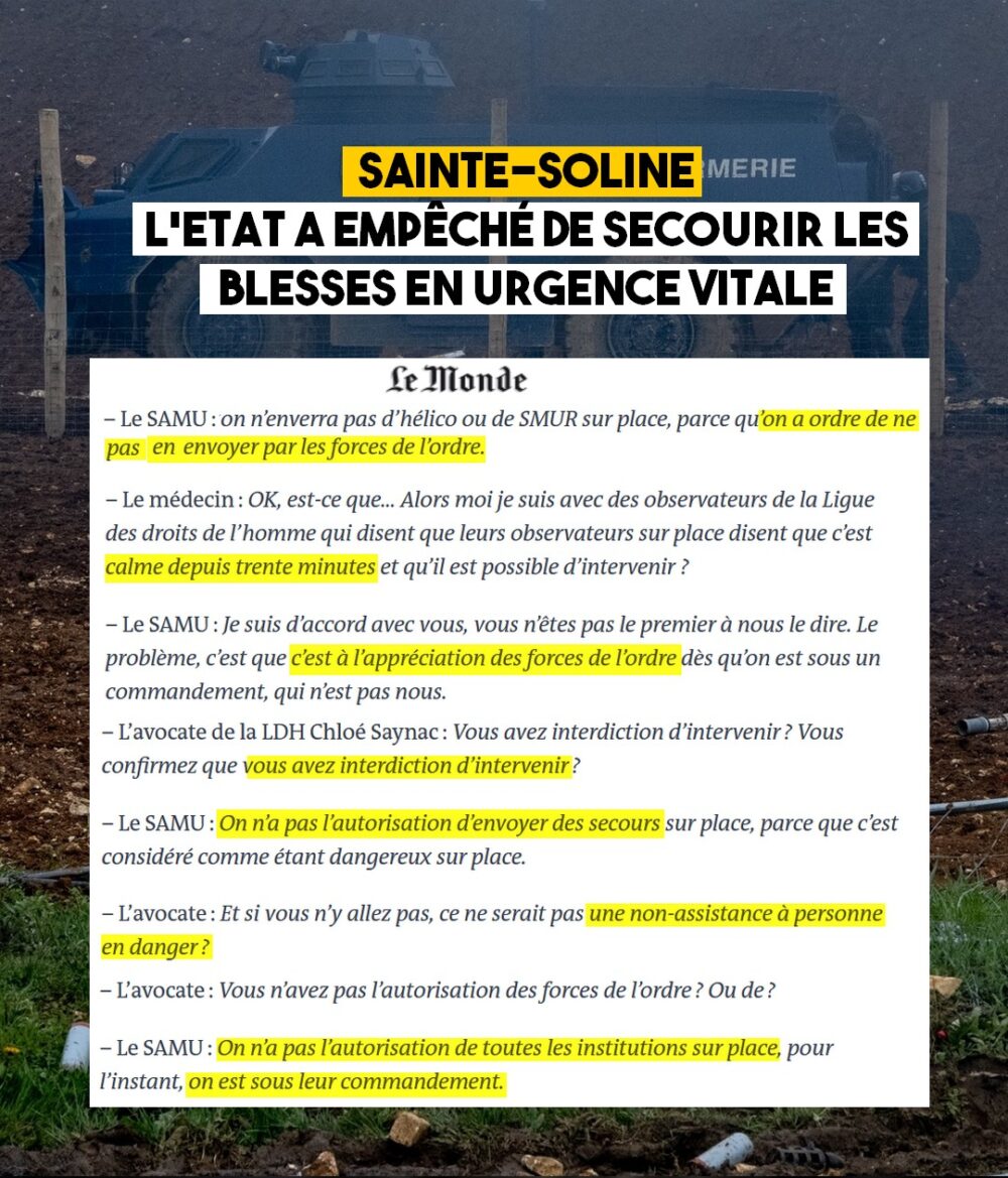 Sainte-Soline : l’État a empêché les secours pour des blessés en urgence vitale