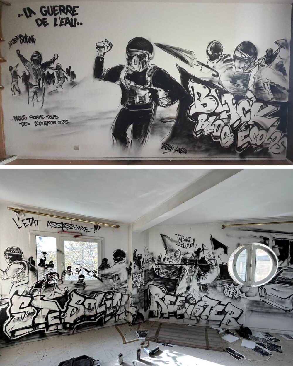 Paris : graffitis de solidarité avec Serge et les blessés de Sainte-Soline