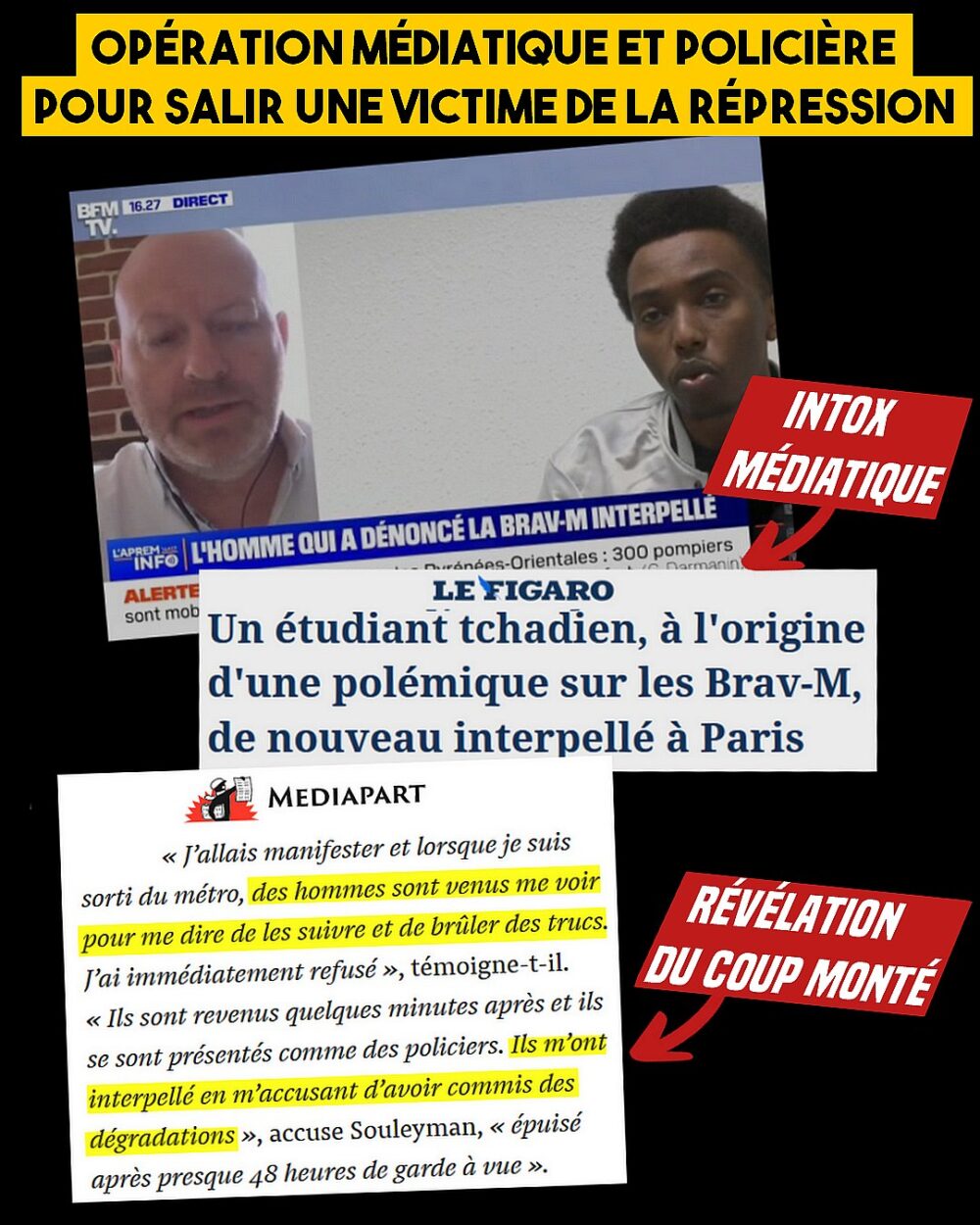 Opération médiatico-policière pour salir une victime de la répression