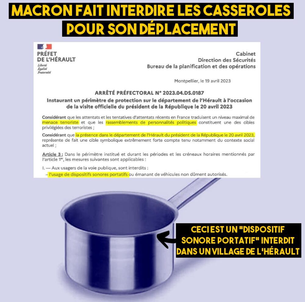 Pour le déplacement de Macron, la préfecture interdit les casseroles