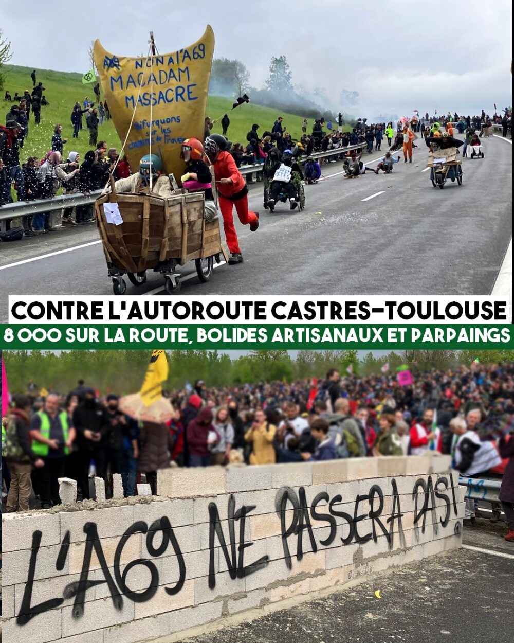 Castres-Toulouse : 8000 personnes sur la route, mur de parpaings et course de bolides