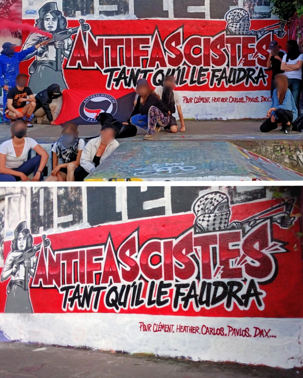 La fresque "Antifascistes tant qu'il le faudra" peinte aujourd'hui à Nantes