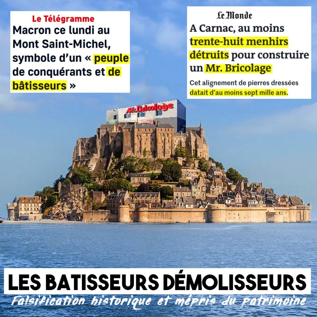 Photomontage montrant le Mont Saint Michel transformé en Mr. Bricolage à son sommet