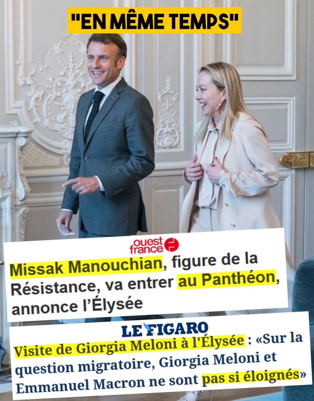 Macron et Meloni posent côte à côte