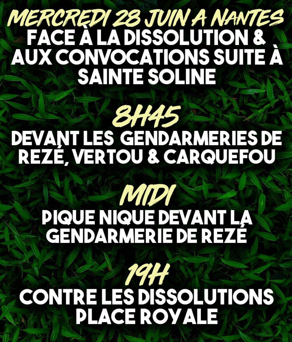 Solidarité avec les inculpés et contre les dissolutions