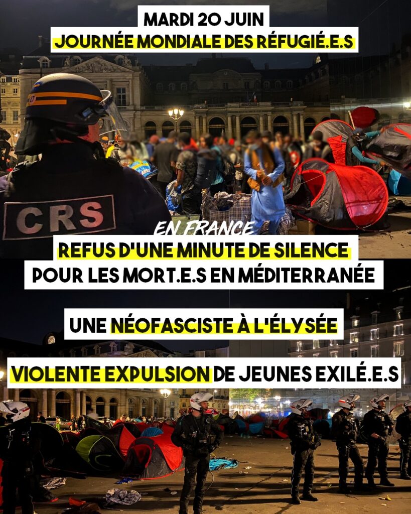 Images de l'expulsion des jeunes exilé-es à Paris le 20 juin