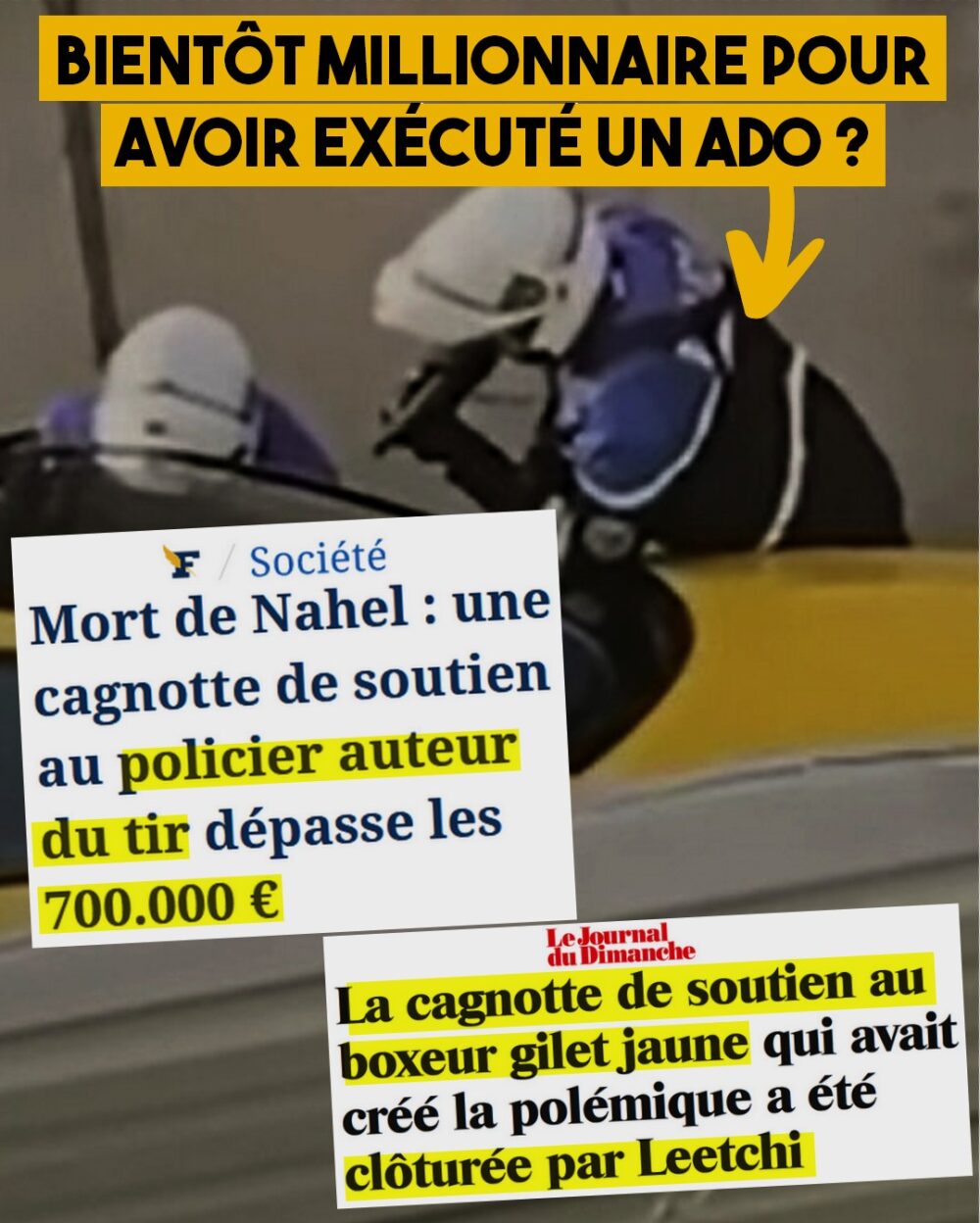 France Fasciste : le tueur de Nahel bientôt millionnaire ?