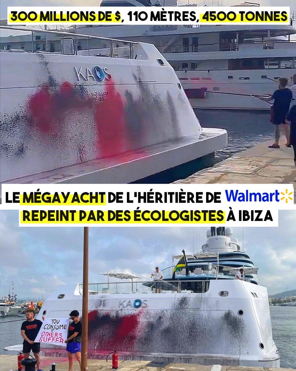 Le yacht de l’héritière de Walmart repeint par des militants pour le cimat