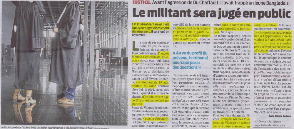 La justice nantaise voulait juger un fasciste « en toute discrétion » !
