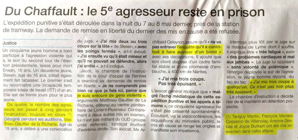 Agression fasciste de Du Chaffault : les suites de l’affaire