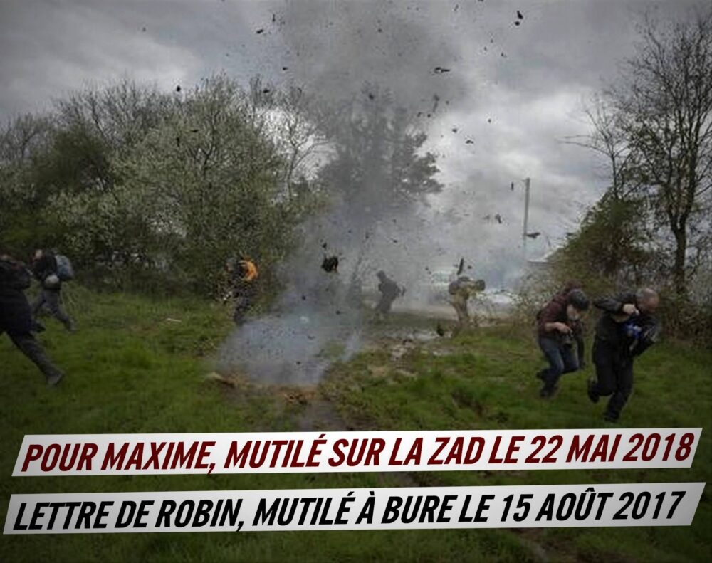 « Pour Maxime, mutilé sur la ZAD le 22 mai 2018 » – Lettre de Robin, mutilé à Bure le 15 août 2017