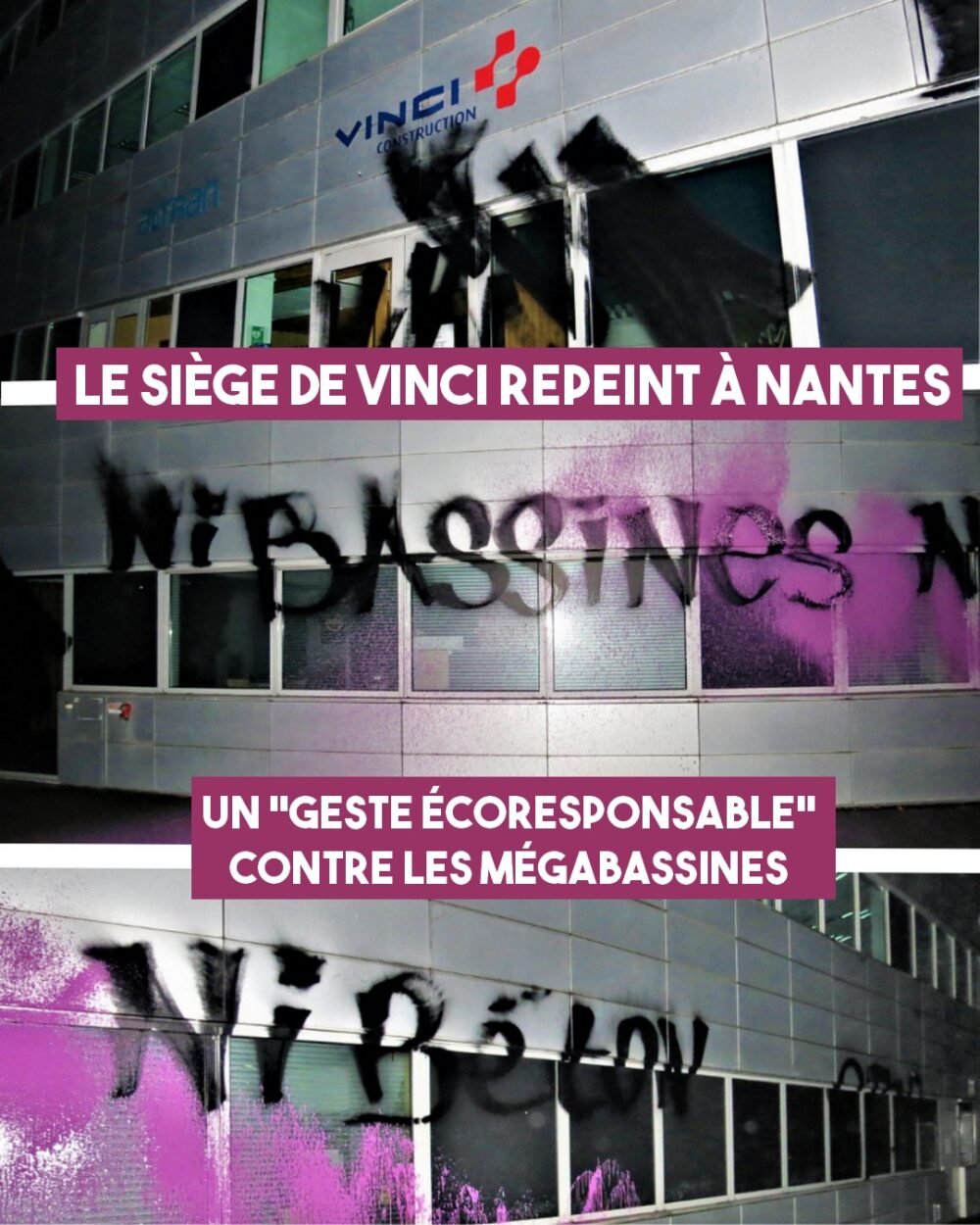 Mégabassines : le siège social de Vinci repeint à Nantes