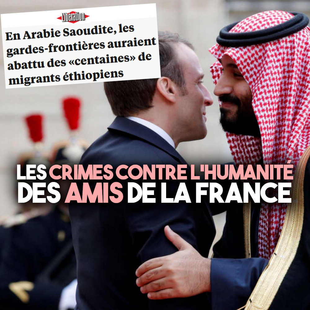 Emmanuel Macron embrassant Mohammed Ben Salmane, le chef du régime saoudien