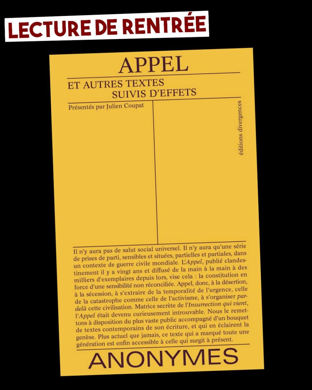 Lecture de rentrée, lecture révoltée : L’Appel