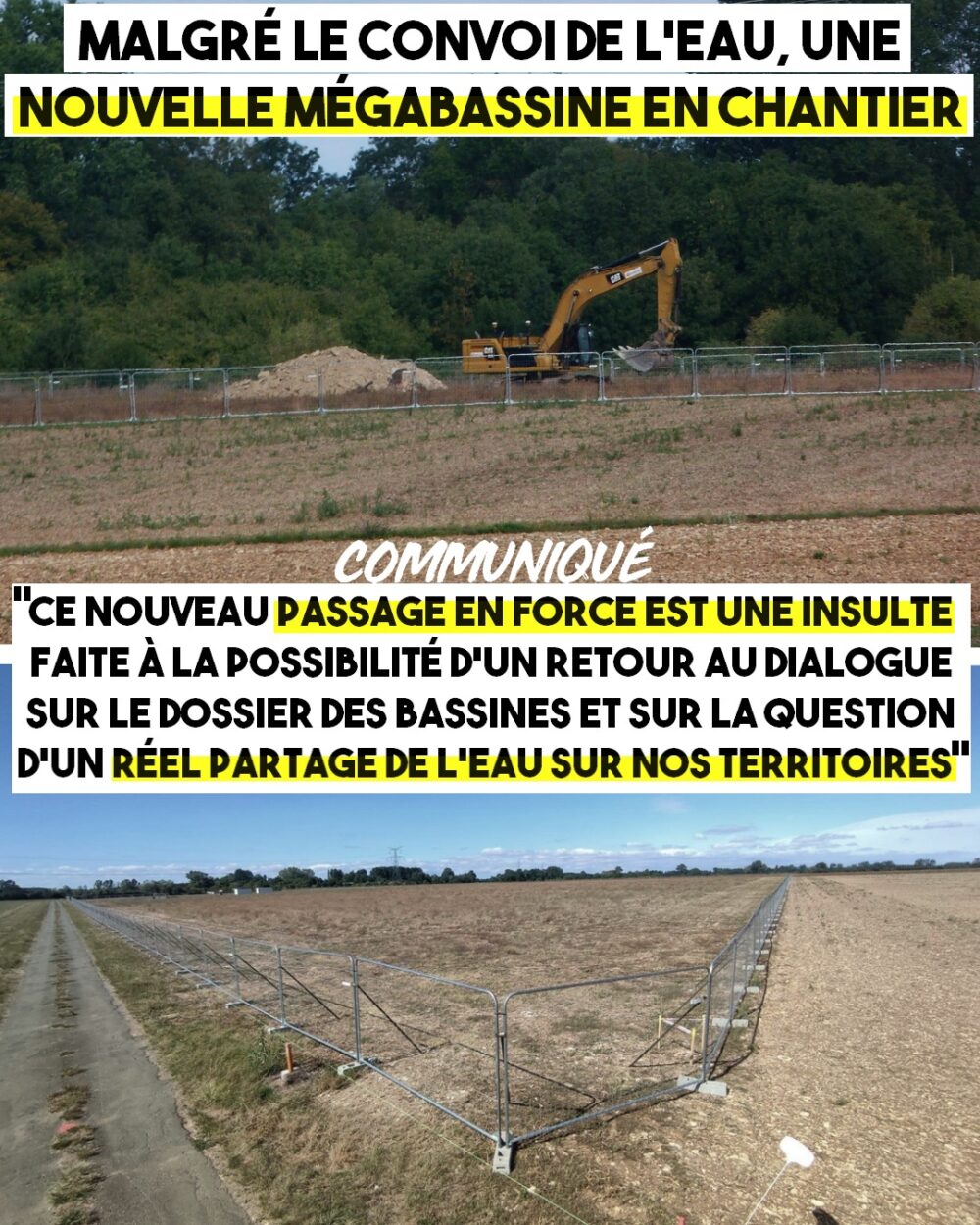 Malgré le convoi de l’eau : une nouvelle mégabassine en chantier