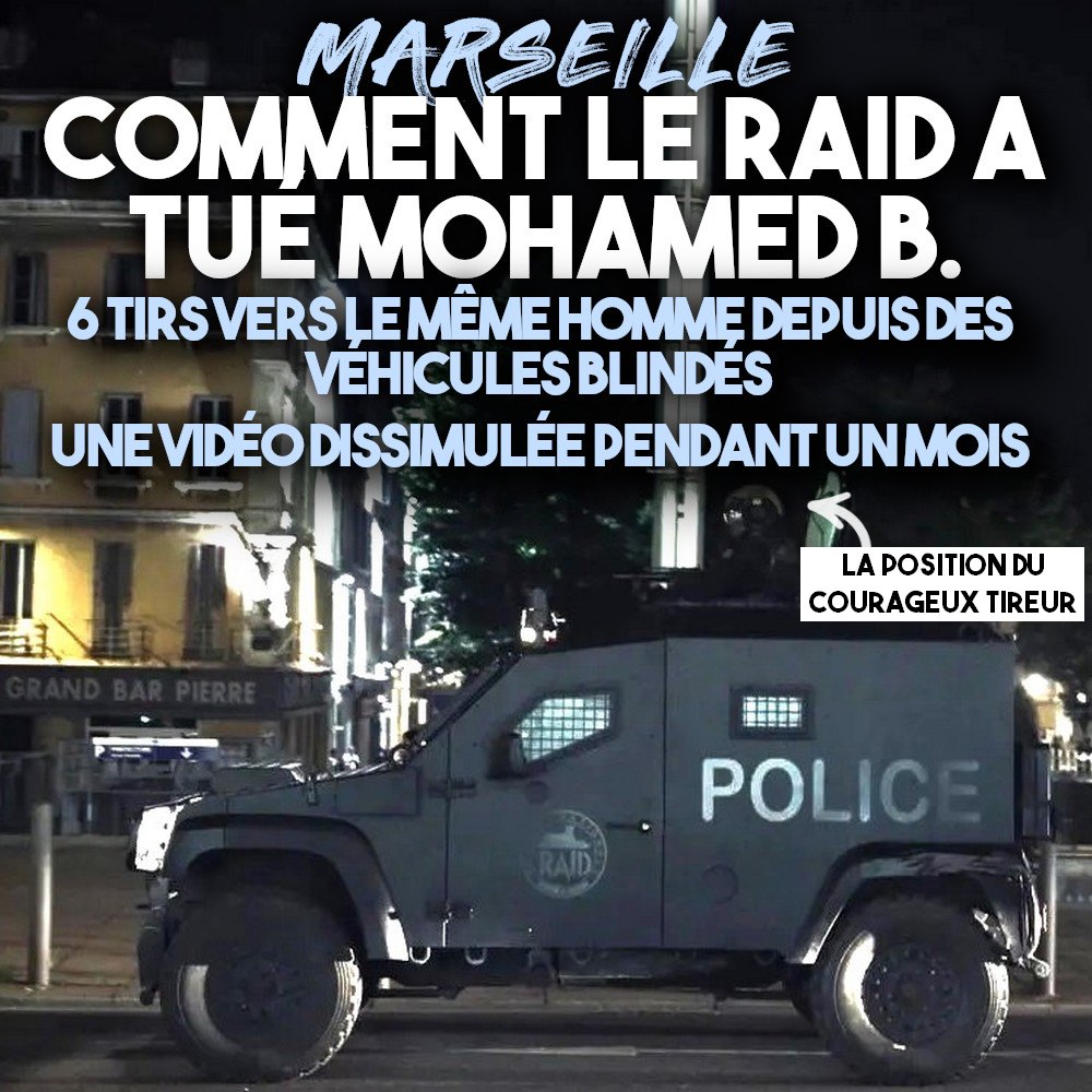 Camion blindé du RAID lors des émeutes pour Nahel. Sur la tourelle, la position du courageux tireur qui n'a "jamais été aussi stressé".