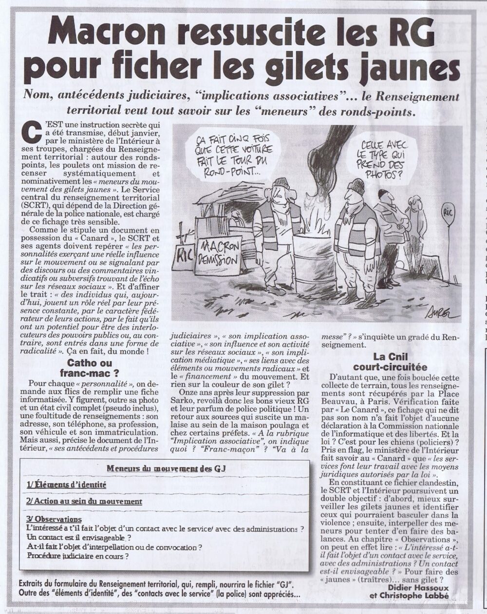 La police politique de Macron fiche secrètement les Gilets Jaunes