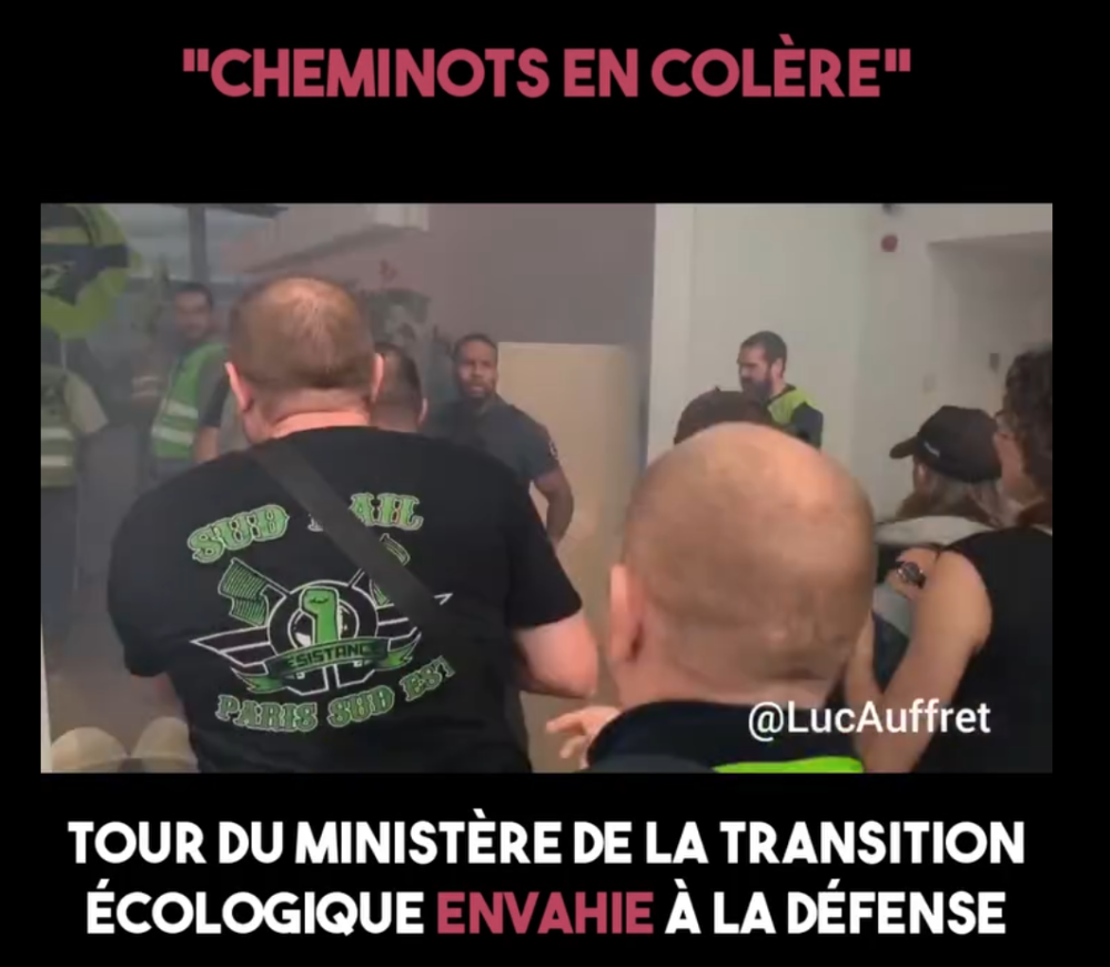 Des cheminots envahissent la tour du Ministère de la Transition Écologique