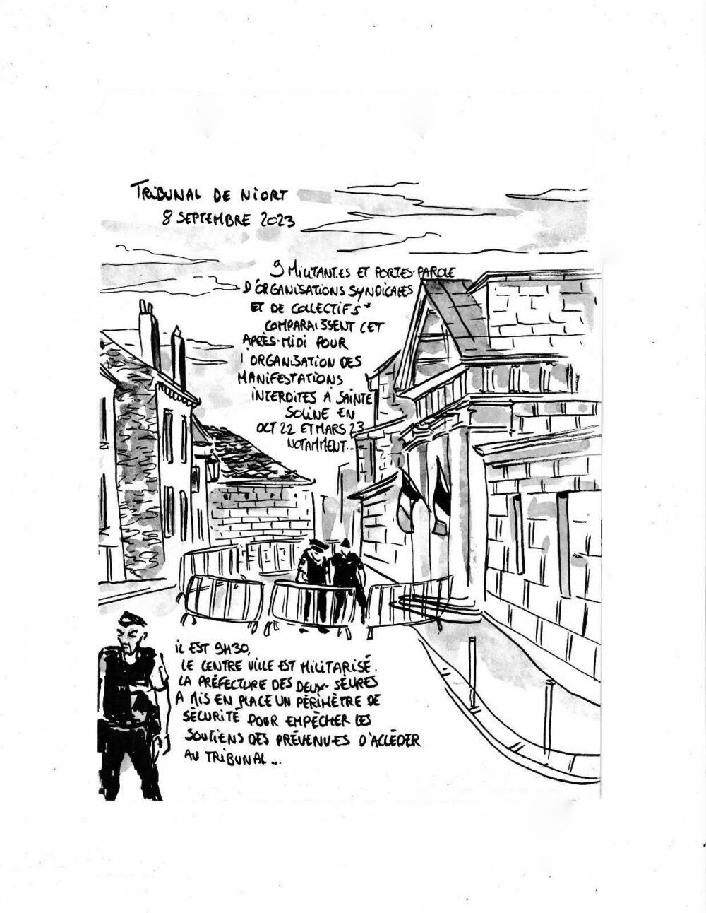Sainte-Soline : reportage dessiné au procès de Niort