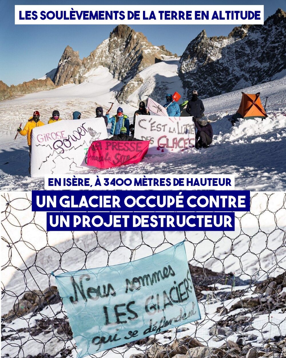 Les Soulèvements de la Terre en haut d'une montagne contre un nouveau projet inutile