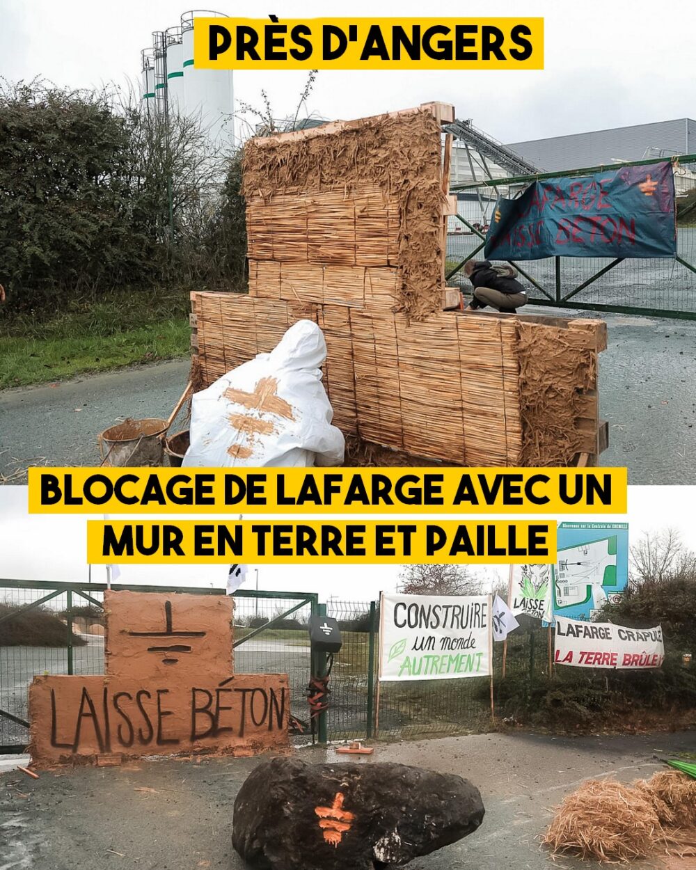 Angers : blocage d’une usine Lafarge avec un mur en terre